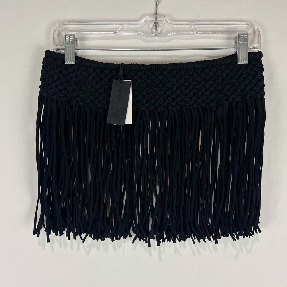 NWT Kendall + Kylie Topshop Womens Black Macrame Fringe Swim Cover Up Sz 4-6